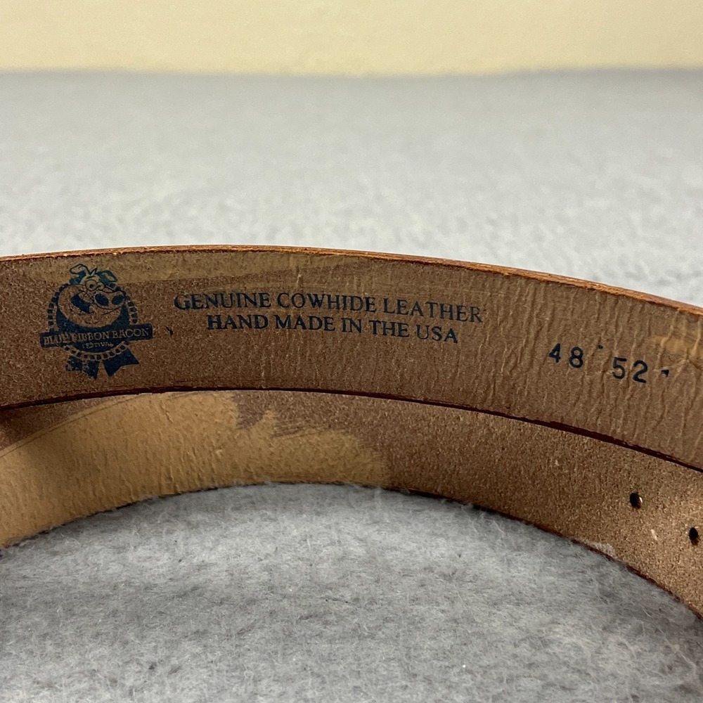 Blue Ribbon Bacon‎ Belt Men's 48 52 Cowhide Leather Silver Tone Buckle USA Made - Picture 3 of 10